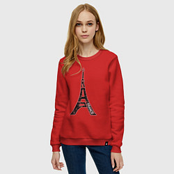 Свитшот хлопковый женский Эйфелева башня Париж Франция, цвет: красный — фото 2