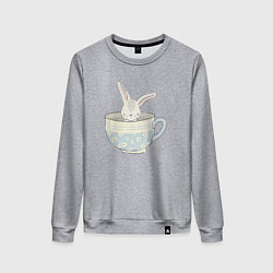 Свитшот хлопковый женский Кролик в чашке, цвет: меланж