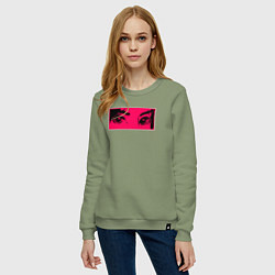 Свитшот хлопковый женский Anime Sad Eye, цвет: авокадо — фото 2