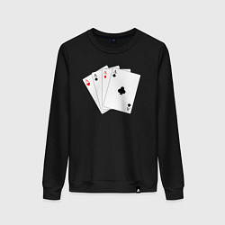 Свитшот хлопковый женский Игральные карты - четыре туза, цвет: черный