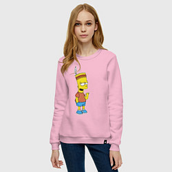 Свитшот хлопковый женский Барт Симпсон - индеец, цвет: светло-розовый — фото 2