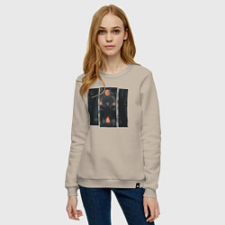 Свитшот хлопковый женский Оранжевая луна и медведь шаман, цвет: миндальный — фото 2