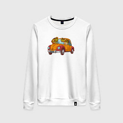 Свитшот хлопковый женский Лягухи на ретро-автомобиле, цвет: белый