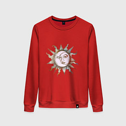 Свитшот хлопковый женский Солнце и луна - Солнцестояние, цвет: красный