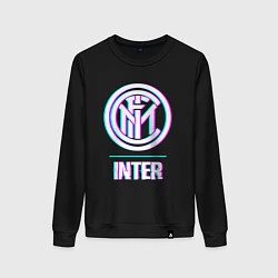 Свитшот хлопковый женский Inter FC в стиле glitch, цвет: черный