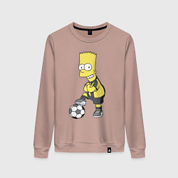 Свитшот хлопковый женский Барт Симпсон - крутой футбольный форвард, цвет: пыльно-розовый
