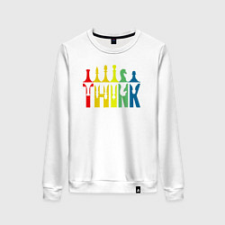 Свитшот хлопковый женский Думай - шахматные фигуры, цвет: белый