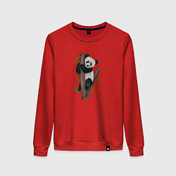 Свитшот хлопковый женский Панда висит на дереве, цвет: красный