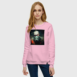 Свитшот хлопковый женский Портрет демонических дедушки и собаки, цвет: светло-розовый — фото 2