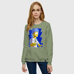 Свитшот хлопковый женский Крутой Барт Симпсон - Dude, цвет: авокадо — фото 2
