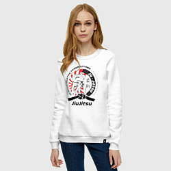 Свитшот хлопковый женский Джиу-джитсу Jiujitsu emblem, цвет: белый — фото 2