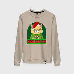 Свитшот хлопковый женский Xmas is no fun, цвет: миндальный