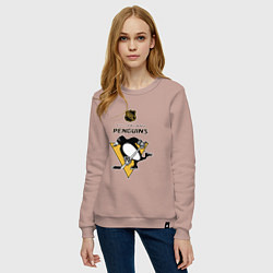 Свитшот хлопковый женский Питтсбург Пингвинз НХЛ логотип, цвет: пыльно-розовый — фото 2