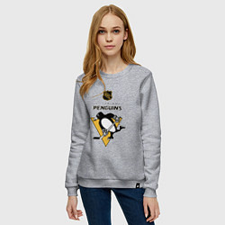 Свитшот хлопковый женский Питтсбург Пингвинз НХЛ логотип, цвет: меланж — фото 2