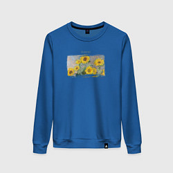 Свитшот хлопковый женский Букет из подсолнухов, Клод Моне, цвет: синий