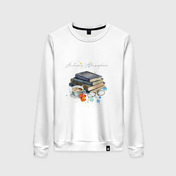 Свитшот хлопковый женский Autumn atmosphere with books and coffee, цвет: белый