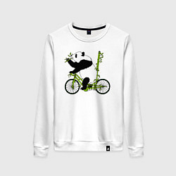 Свитшот хлопковый женский Панда на велосипеде с бамбуком, цвет: белый