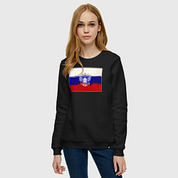 Свитшот хлопковый женский Флаг России - акварель, цвет: черный — фото 2