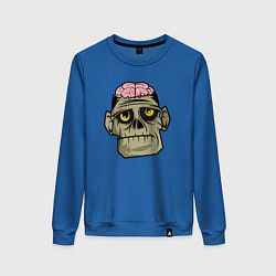 Свитшот хлопковый женский Череп зомби с мозгами, цвет: синий
