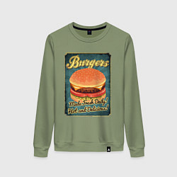 Свитшот хлопковый женский Burgers - Made fresh daily!, цвет: авокадо
