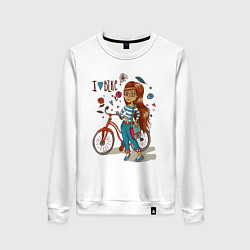 Свитшот хлопковый женский Девушка с велосипедом, цвет: белый