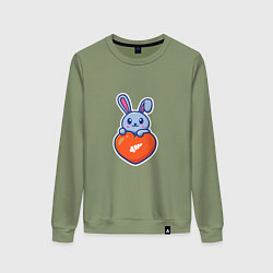 Свитшот хлопковый женский Кролик и сердечко, цвет: авокадо