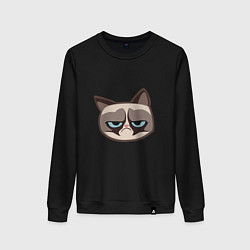 Свитшот хлопковый женский Мем недовольный кот, цвет: черный