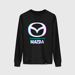 Свитшот хлопковый женский Значок Mazda в стиле glitch, цвет: черный