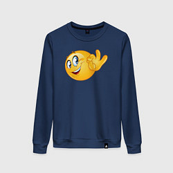 Свитшот хлопковый женский Эмодзи - ОК, цвет: тёмно-синий