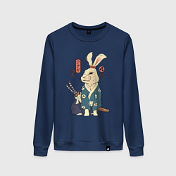 Свитшот хлопковый женский Кролик самурай с мечом, цвет: тёмно-синий