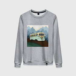 Свитшот хлопковый женский Машина и горы в путешествии, цвет: меланж