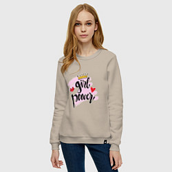 Свитшот хлопковый женский Girl power style, цвет: миндальный — фото 2