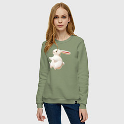 Свитшот хлопковый женский Большой белый кролик, цвет: авокадо — фото 2