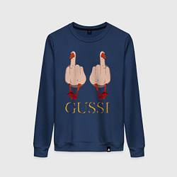 Свитшот хлопковый женский Два весёлых гуся - GUSSI - Fashion 2055, цвет: тёмно-синий