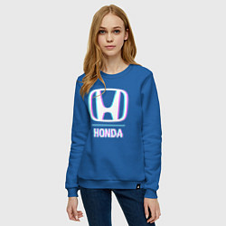 Свитшот хлопковый женский Значок Honda в стиле glitch, цвет: синий — фото 2