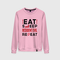 Свитшот хлопковый женский Надпись: eat sleep Resident Evil repeat, цвет: светло-розовый