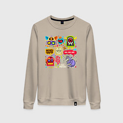 Свитшот хлопковый женский Монстрики хороший день для атаки, цвет: миндальный