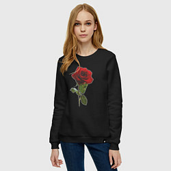 Свитшот хлопковый женский Красивая красная роза, цвет: черный — фото 2