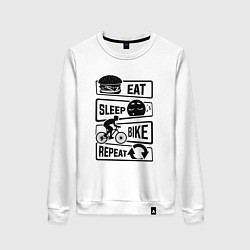 Свитшот хлопковый женский Eat sleep bike repeat art, цвет: белый