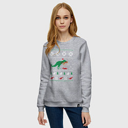 Свитшот хлопковый женский Новогодний тирекс - ugly sweater, цвет: меланж — фото 2