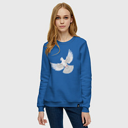 Свитшот хлопковый женский Белый голубь, цвет: синий — фото 2