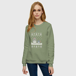 Свитшот хлопковый женский Новогодние тоторики - ugly sweater, цвет: авокадо — фото 2