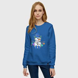 Свитшот хлопковый женский Веселый новогодний снеговик, цвет: синий — фото 2