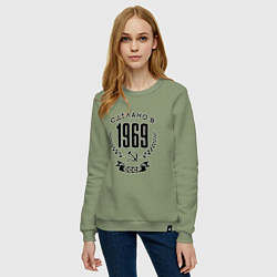 Свитшот хлопковый женский Сделано в 1969 году в СССР - серп и молот, цвет: авокадо — фото 2