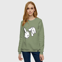 Свитшот хлопковый женский Hands - fuck you, цвет: авокадо — фото 2