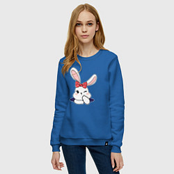 Свитшот хлопковый женский Милая зайка с бантиком, цвет: синий — фото 2