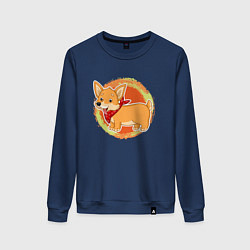Свитшот хлопковый женский Мультяшный милый пёс корги, цвет: тёмно-синий