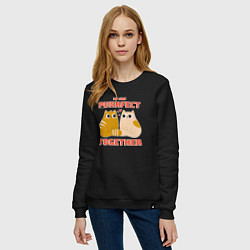 Свитшот хлопковый женский We are purrrfect together, цвет: черный — фото 2