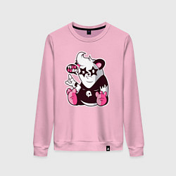 Свитшот хлопковый женский Панда с жестом рок, цвет: светло-розовый