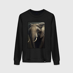 Свитшот хлопковый женский Портрет слона, цвет: черный